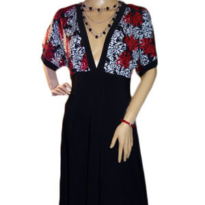 Black w/Red & White Print Dress